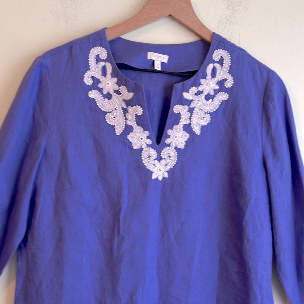 Talbots Linen Embroidered Tunic Top - Picture 2 of 5
